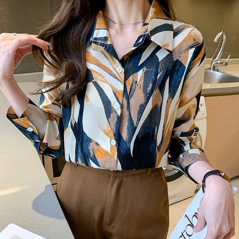 Women Autumn Spring Shirts Black White Cartoon Cat Print Blouses - WSB8551