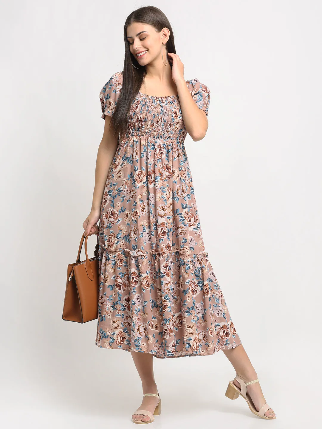 Women Floral Print Maxi-Fit Casual Dress