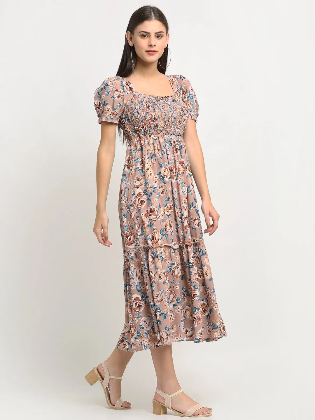 Women Floral Print Maxi-Fit Casual Dress