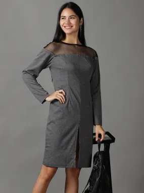 Women's Grey Solid Bodycon Dress