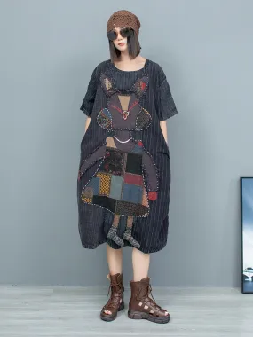 Women's Oversized Rabbit Quilted Patchwork Dress