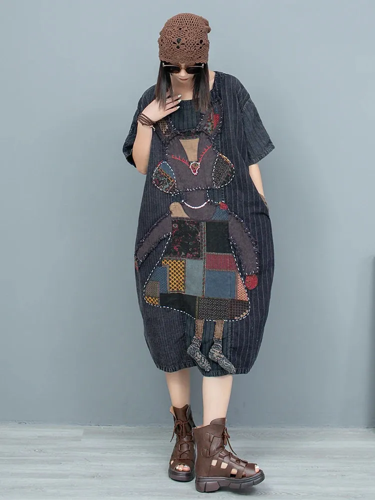 Women's Oversized Rabbit Quilted Patchwork Dress