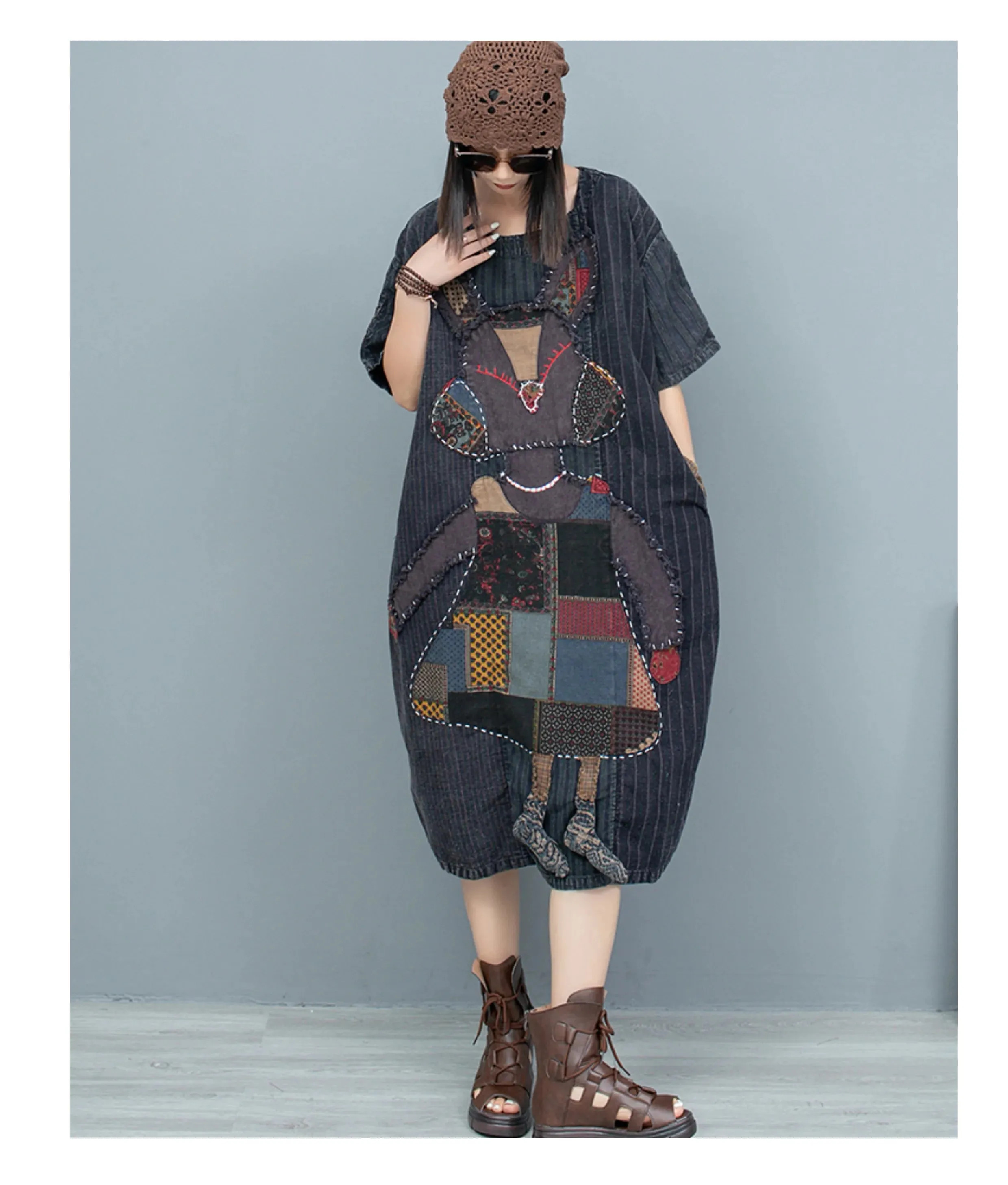 Women's Oversized Rabbit Quilted Patchwork Dress