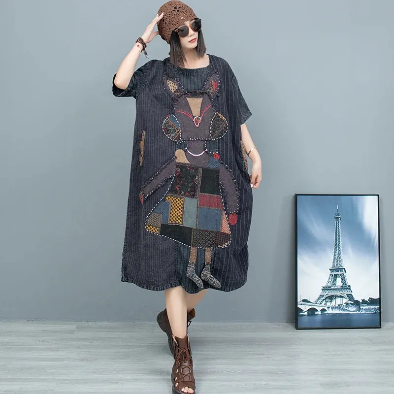 Women's Oversized Rabbit Quilted Patchwork Dress