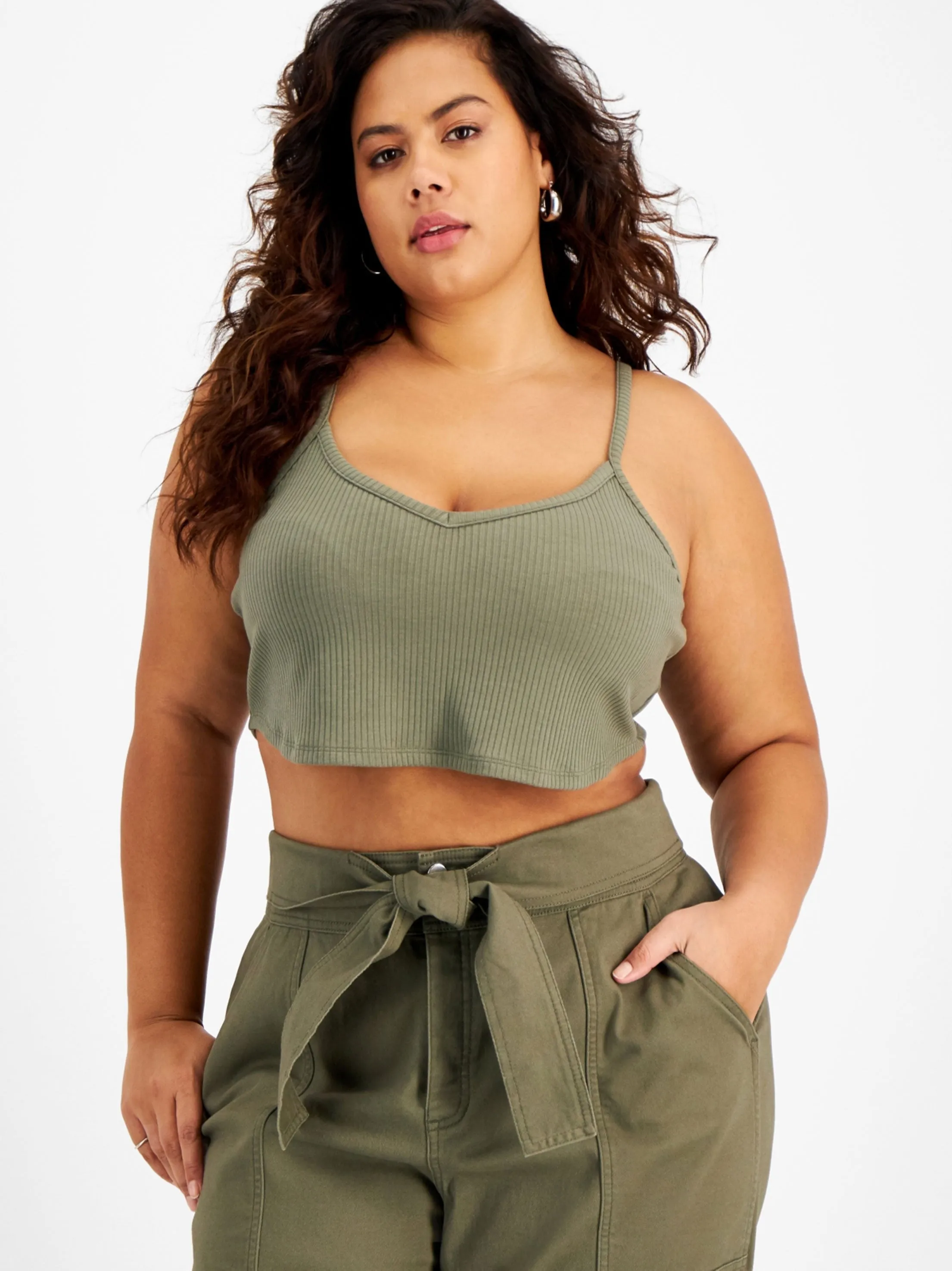 Women's Ribbeb Knit Crop Top,Light Green