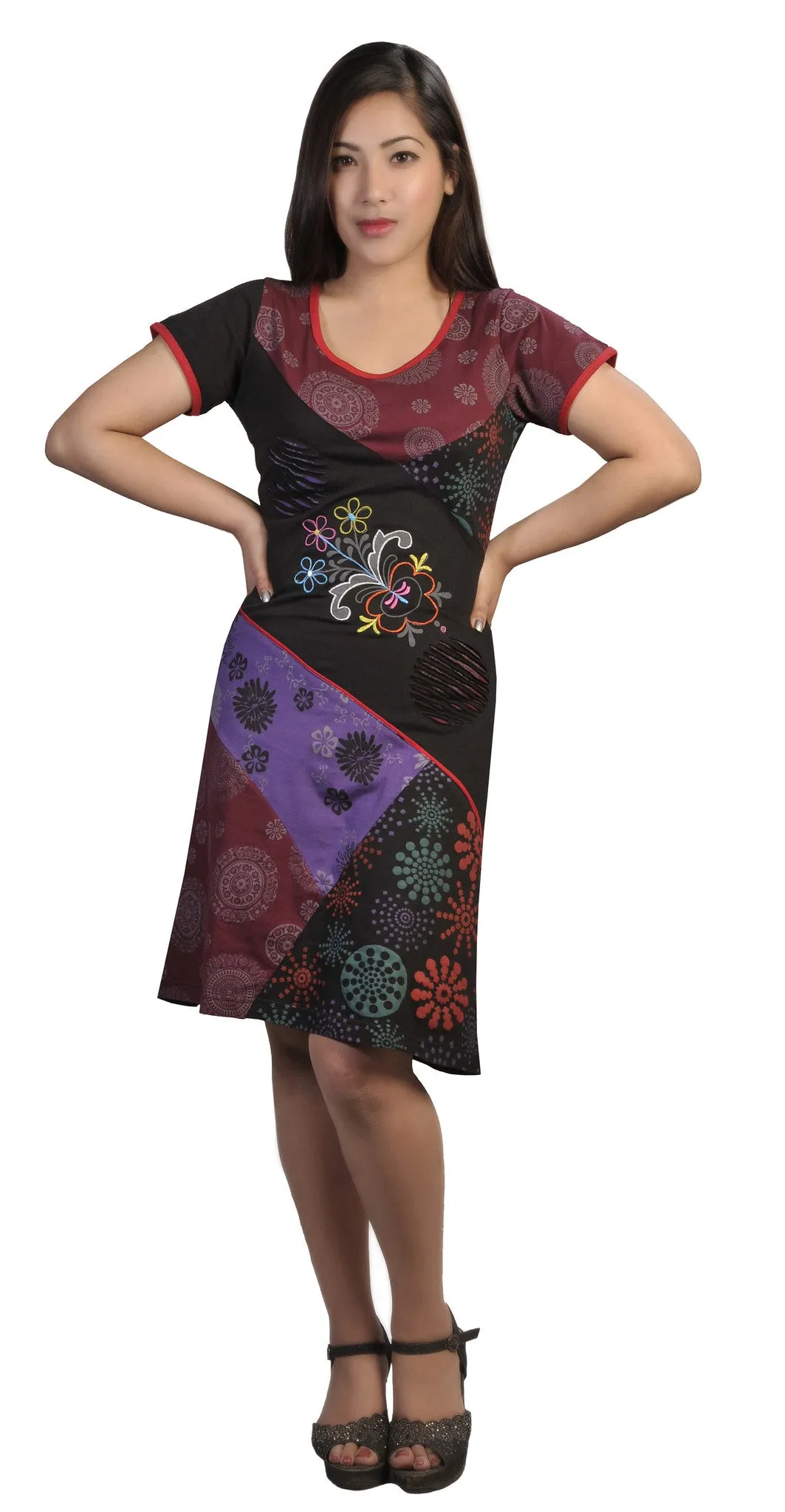 womens-short-sleeved-dress-with-multicolored-patch-embroidery