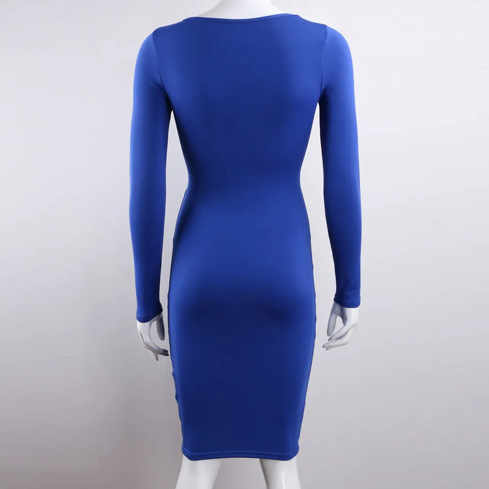 Women's Spring/Autumn Long-Sleeved Elastic Bandage Midi Dress