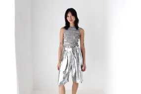 Y2K Crochet Knit & Pailette Sequin Discoball Party Crop Top
