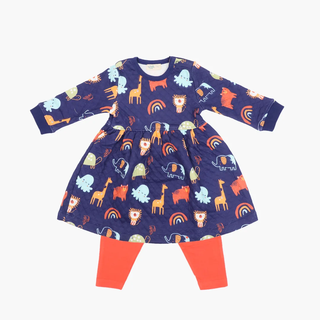 Zoom Zoom - Quilted Full sleeve Frock and pants for girls